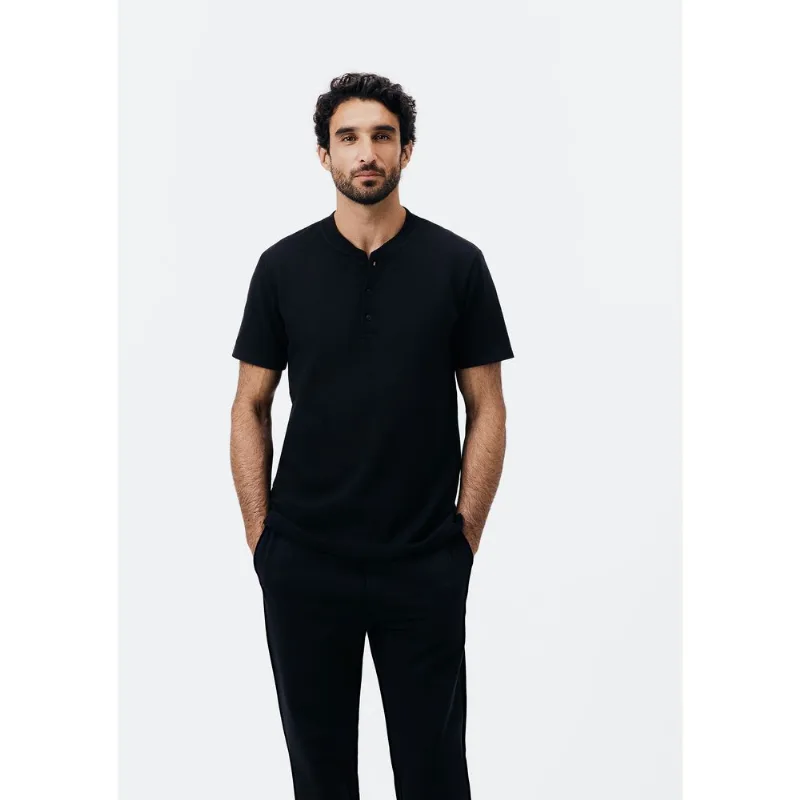 Camiseta Básica Henley Masculina Texturizada - Preto XG