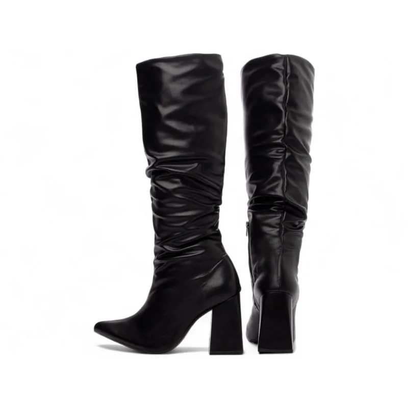 Bota Cano Longo Franzida Feminina Salto Alto Grosso Bloco Torricella