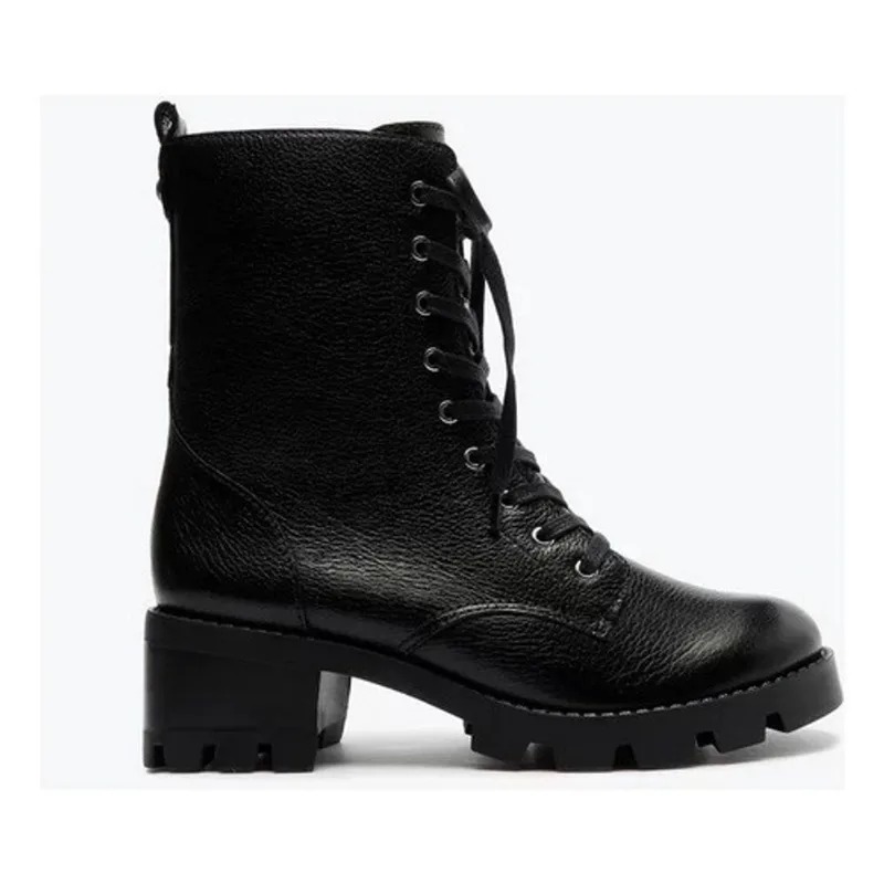 Bota feminina schutz coturno couro classica salto bloco tratorada