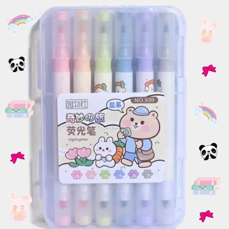 Marca-Textos 2 Pontas Kawaii- Kit 6 Cores