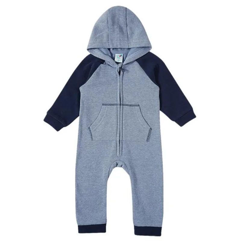 Macacão Bebê Infantil Azul Com Zíper Moletom
