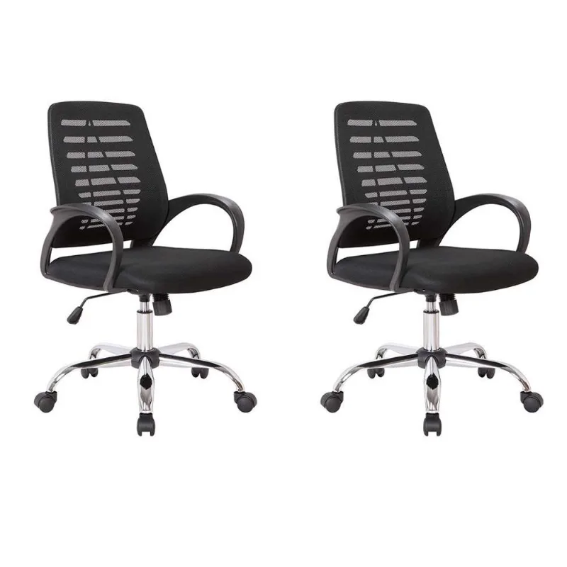 Conjunto Com 2 Cadeiras De Escritório Secretária Giratórias Light Preto