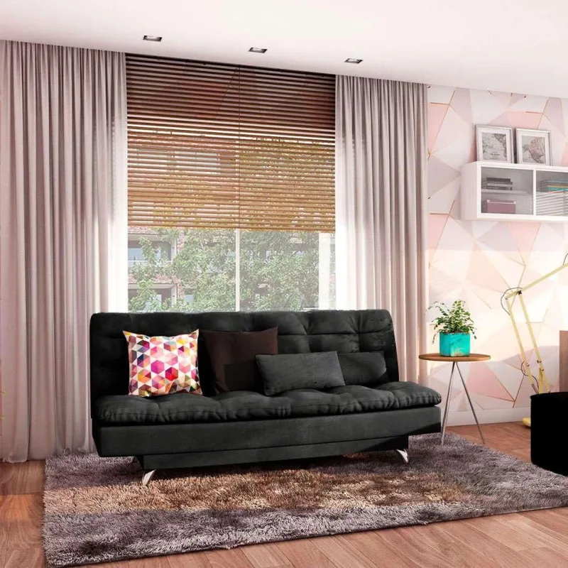 Sofá-Cama Reclinável Mobly Prestige Madeira Suede Cinza Escuro - Mobly - Móveis