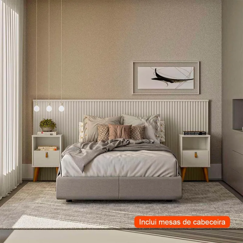Cabeceira King Laranjeiras com 2 Mesas de Apoio Búzios 2 gv Off White - Mobly - Móveis