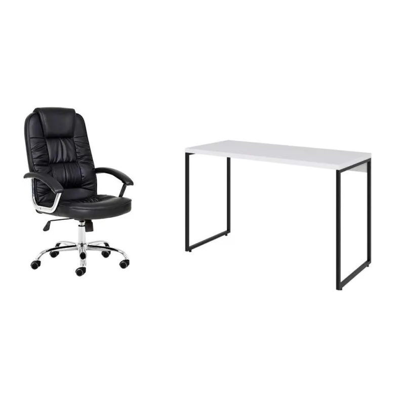 Conjunto de Mesa e Cadeira Presidente Mobly Studio e Finland MDP e Aço Branco e Preto - Mobly - Móveis