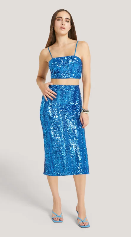 Saia Morena Rosa Midi Lápis Detalhe Zíper Azul - Morena Rosa - Outlet