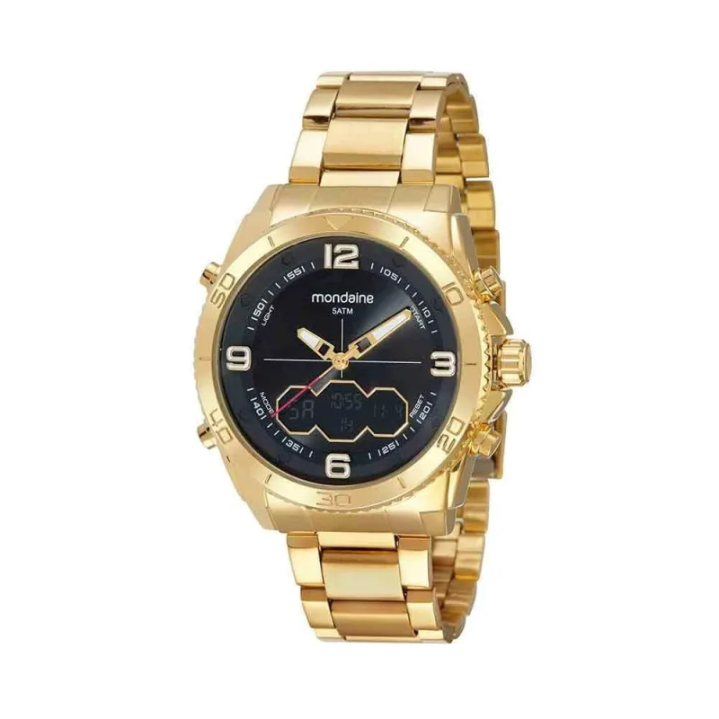 Relógio Masculino Anadigi Dourado Analógico e Digital em Aço Inox com Luz Interna Mondaine - Mondaine