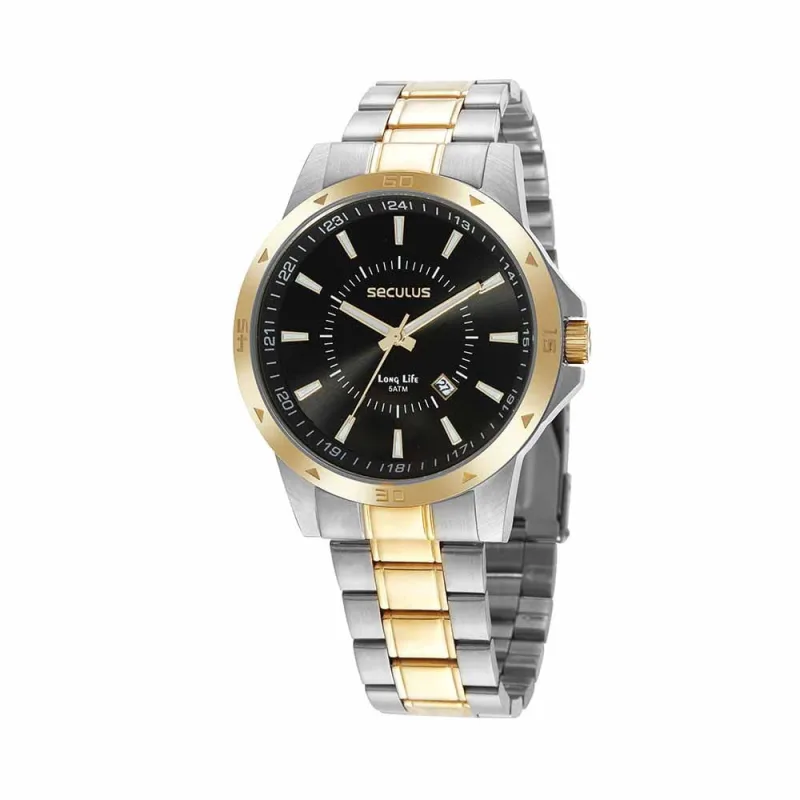 Relógio Seculus Masculino Long Life Prata/Dourado Calendário - Não Disponível - Relógios E Joias