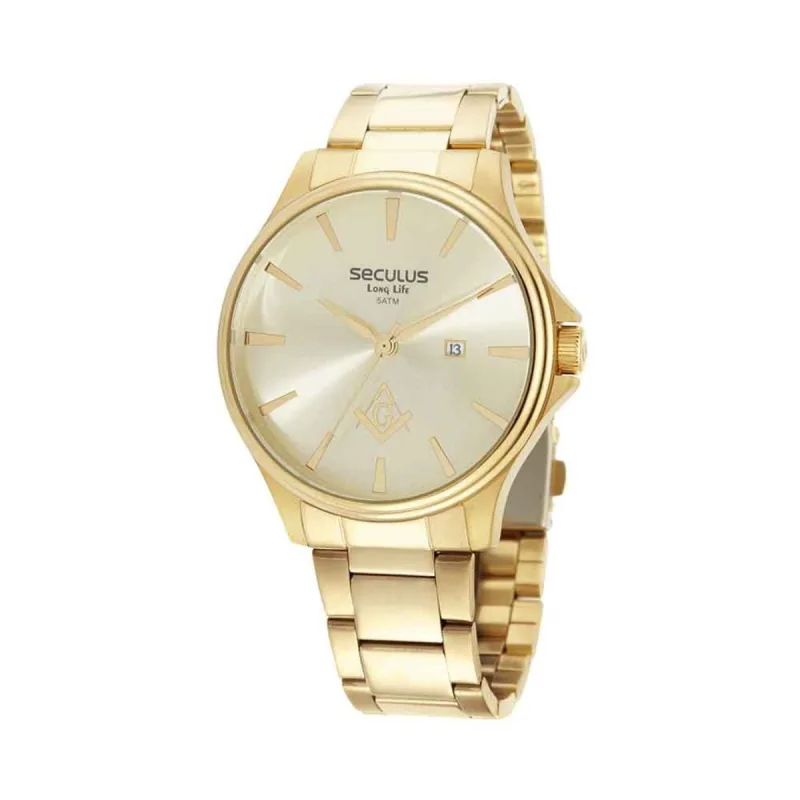 Relogio Seculus Masculino Dourado Maçonaria 44115GPSVDA1 - Seculus