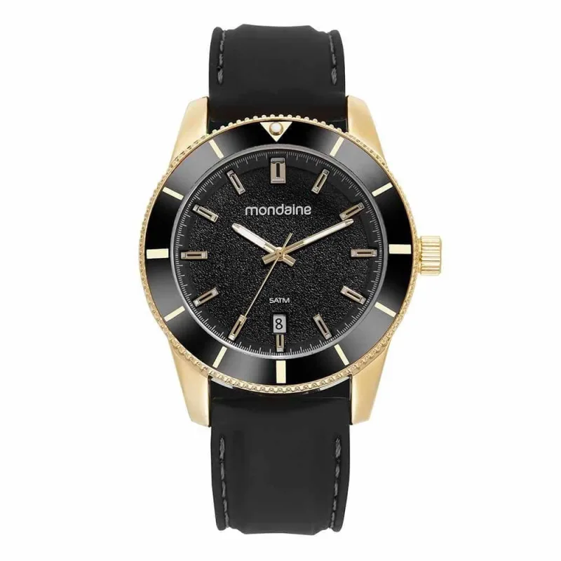 Relógio Masculino Esportivo Silicone Dourado Analógico com Calendário Pulseira Silicone Fecho Fivela - Mondaine - Agro