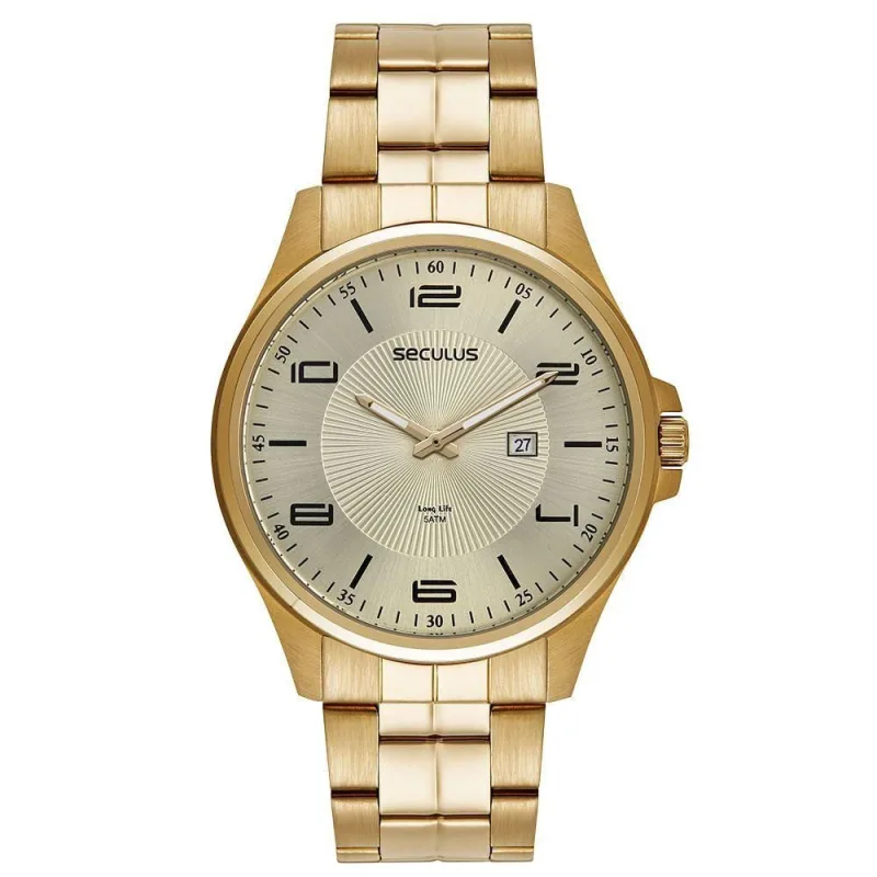 Relógio Masculino Relógio Masculino Dourado com Calendário Analógico Aço Inox Calendário Dourado - seculus - Agro