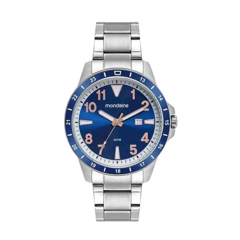 Relógio Mondaine Prata Masculino Calendário Aço 5ATM - Mondaine - Relógios E Joias