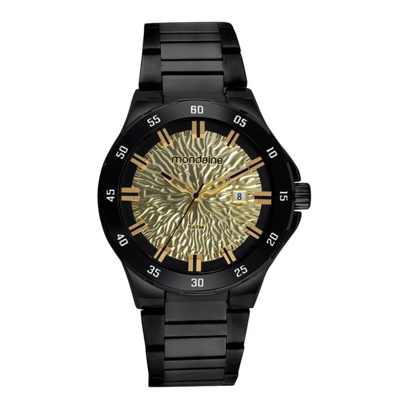 Relógio Masculino Universo Clássico Aço Inox Efeito Raios Solares Preto Mondaine 46MM - Mondaine