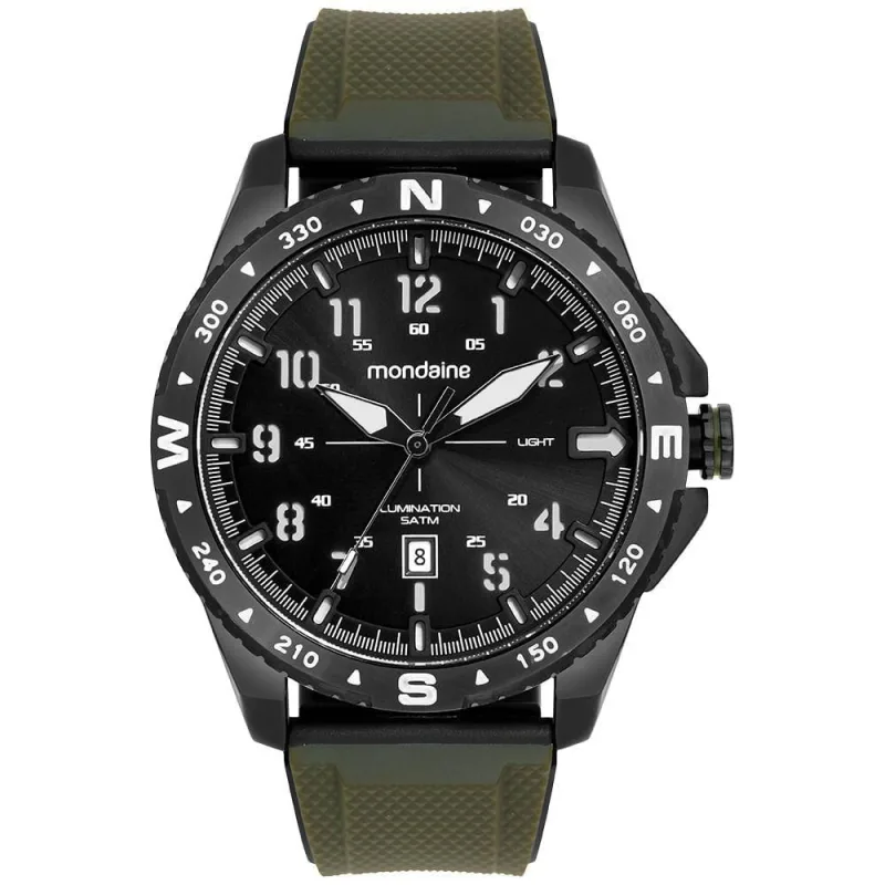 Relógio Masculino Calendário Analógico Silicone Fivela Preto e Cinza Mondaine 48MM - Mondaine