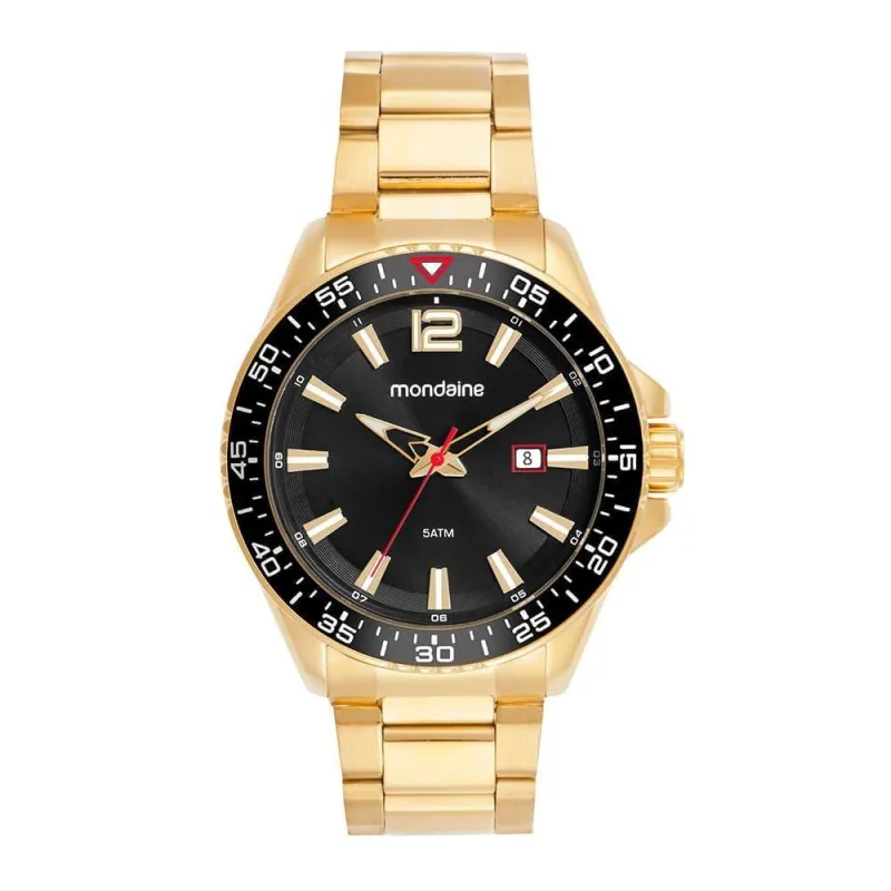 Relógio Masculino Relógio Masculino Dourado com Mostrador Preto Analógico Aço Inox Dourado Mondaine - mondaine - Agro