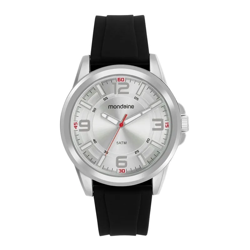 Relógio Masculino Relógio Masculino Prata e Preto Analógico com Pulseira em Silicone Mondaine - mondaine