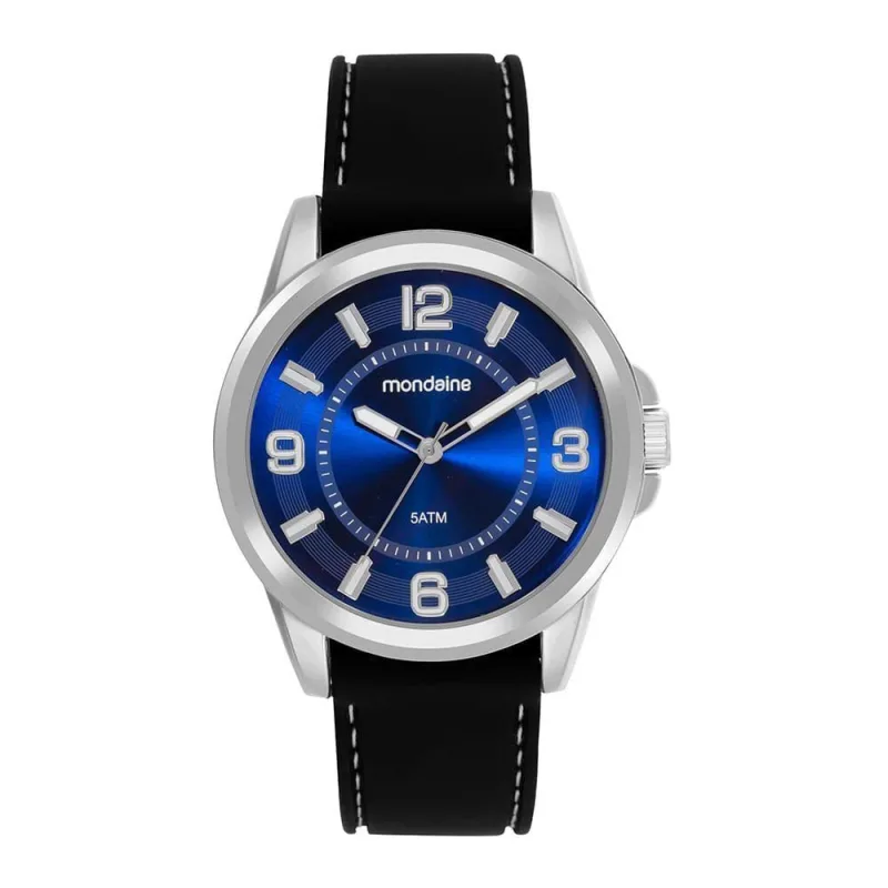 Relógio Masculino Relógio Masculino Prata e Azul Analógico em Silicone Azul Prata Mondaine 45CM - mondaine