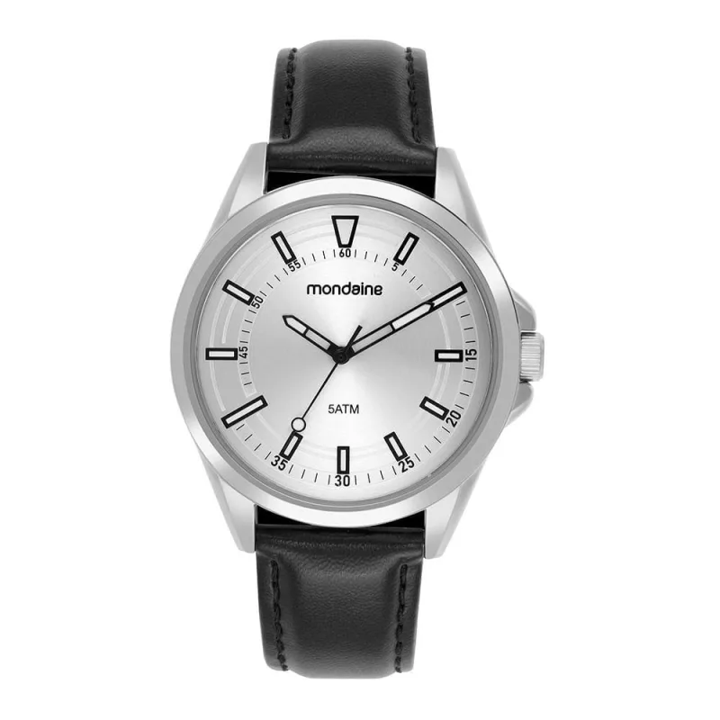 Relógio Masculino Prata Couro Sintético Fivela Analógico Plástico Mondaine 42CM - mondaine