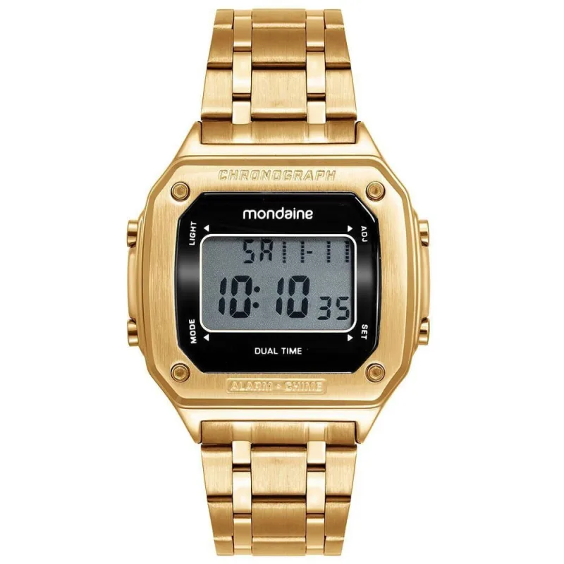 Relógio Masculino Relógio Masculino Dourado Aço Digital Quadrado Lcd Digital Aço Inox Dourado - Mondaine