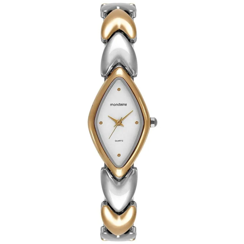 Relógio Feminino Bicolor Metal Oval Pulseira Aço Inox Prata Mondaine - Mondaine