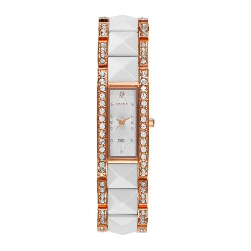 Relógio de Pulso Feminino Rose Cerâmica Formato Piramidal Analógico Metal Rosa Séculus - seculus