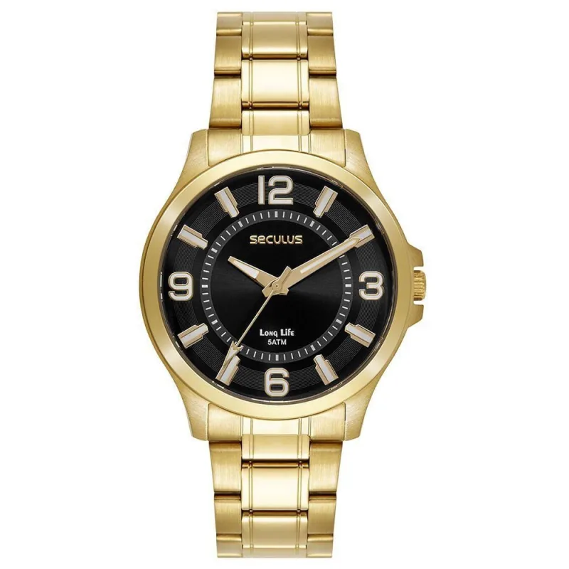 Relógio Masculino Clássico Relógio Masculino Clássico Preto Dourado Aço Inox LED Resistência à Água - seculus