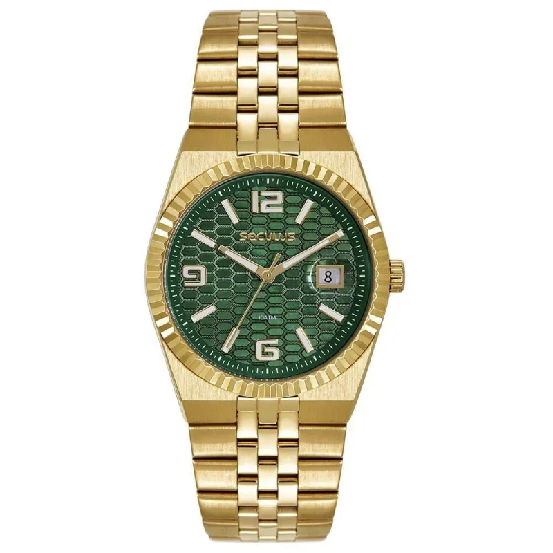 Relógio Masculino Relógio Masculino com Lupa no Calendário Dourado Analógico em Aço Inox Dourado - seculus