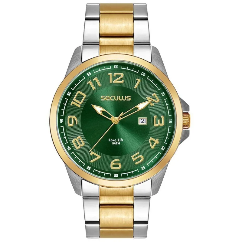 Relógio Masculino Relógio Masculino Analógico Calendário Verde Numeração Completa Analógico Aço Inox - seculus