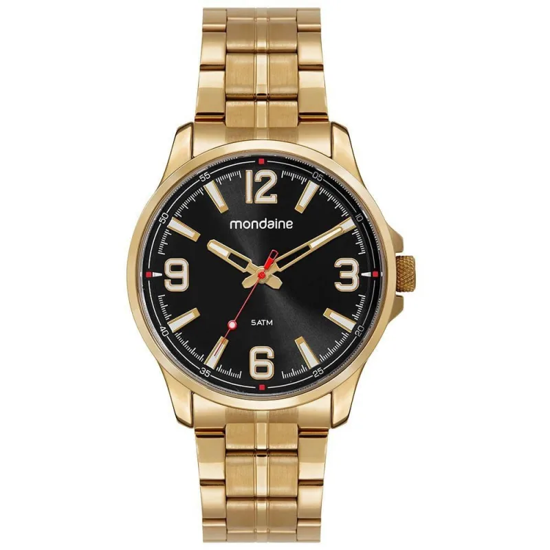 Relógio Masculino Relógio Masculino Analógico Preto Dourado em Aço Analógico Aço Inox Dourado - mondaine