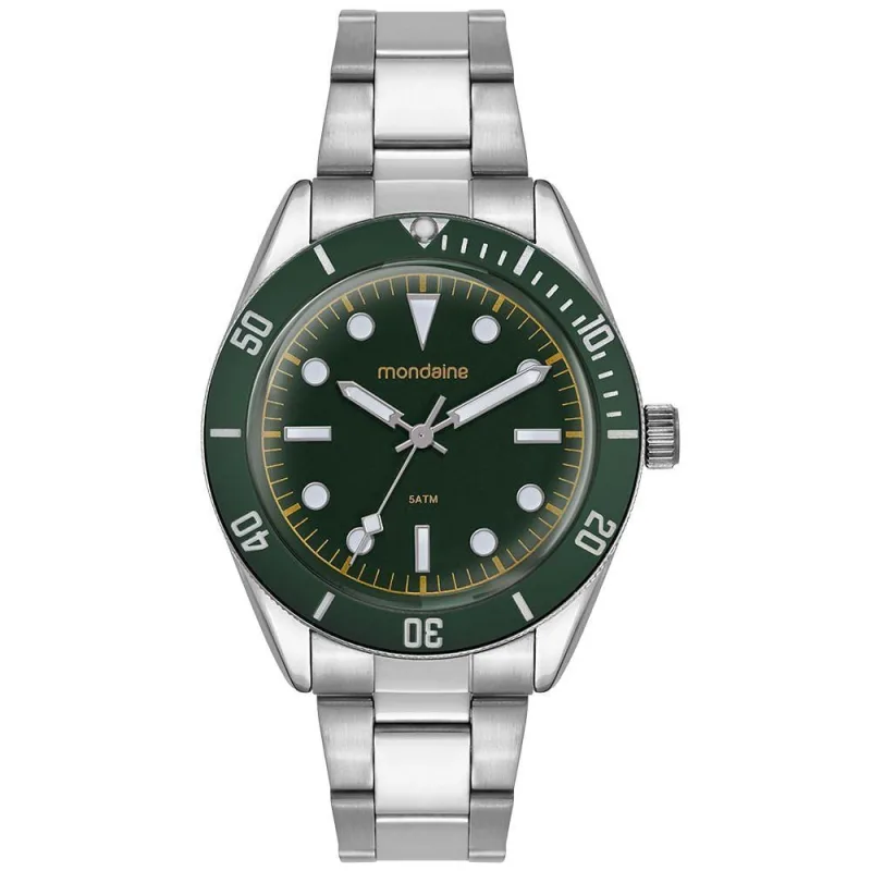 Relógio Masculino Relógio Masculino Verde Aço com Vidro Dome Analógico Aço Inox Verde Mondaine - mondaine