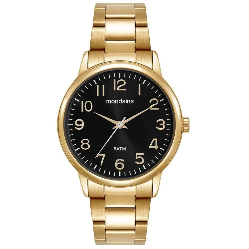 Relógio Masculino Relógio Masculino Dourado com Numeração Completa Analógico Aço Inox Dourado - Mondaine
