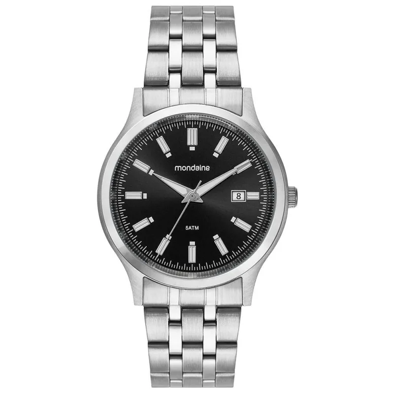 Relógio Masculino Relógio Masculino Analógico com Calendário Prata Aço Inox Prata Mondaine 38MM - mondaine
