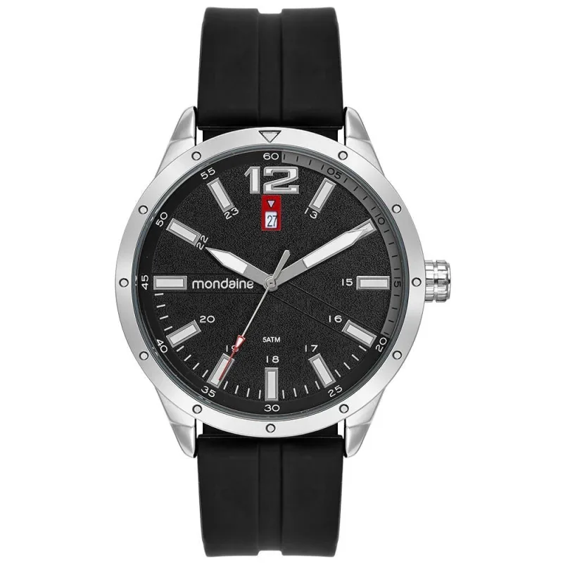 Relógio Masculino Relógio Masculino Preto Esportivo com Calendário Esportivo em Silicone Preto - mondaine