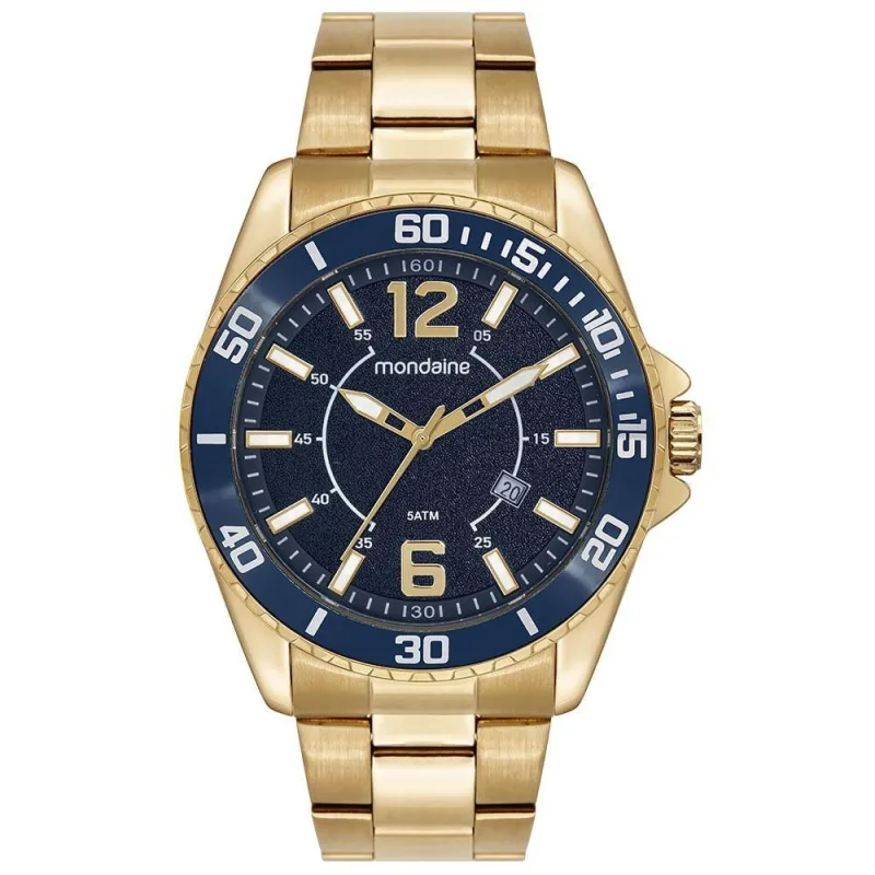 Relógio Masculino Relógio Masculino Dourado com Mostrador Texturizado Analógico Aço Inox Dourado - mondaine