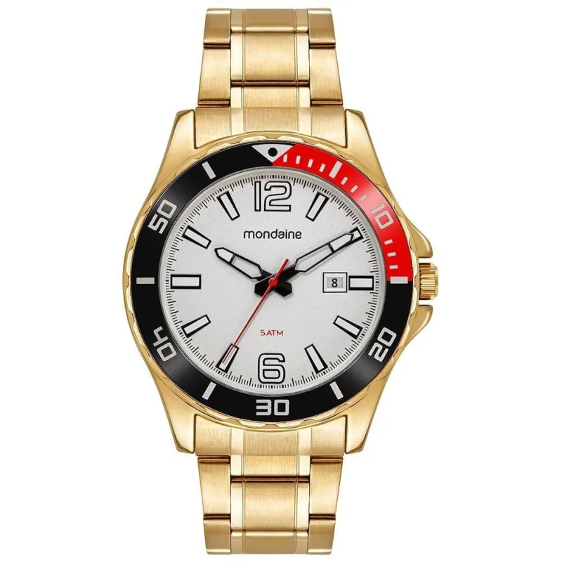 Relógio Masculino Relógio Masculino Analógico Calendário Dourado Analógico Aço Inox Calendário - mondaine