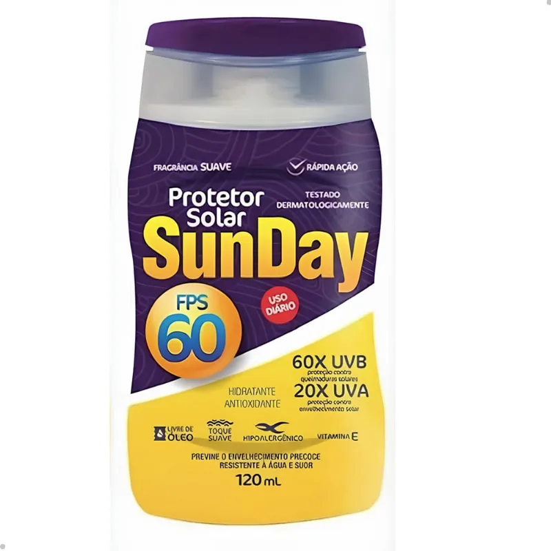 Protetor Solar Sunday Fator 60 uva - 120ml Resistente a Agua