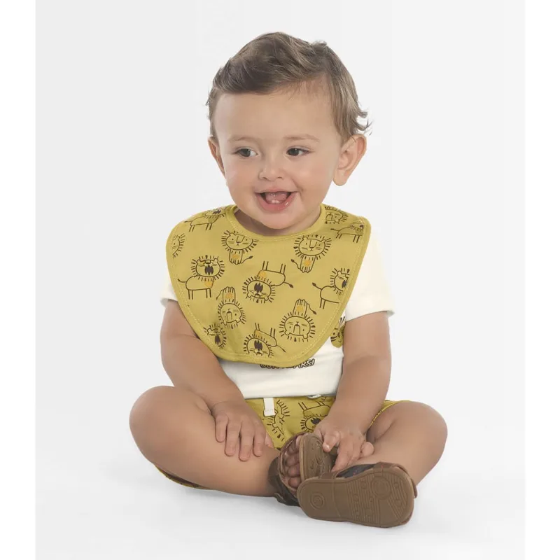 Conjunto infantil meninos bebes com babador leaozinho P a gg