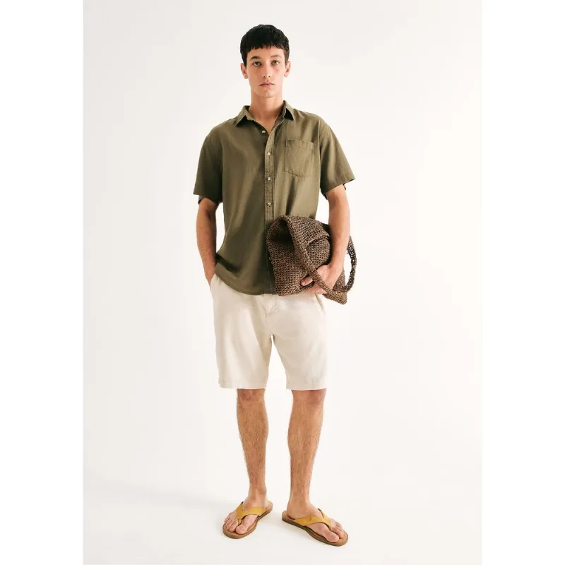 Bermuda Básica Masculina Chino Em Linho - Bege 052