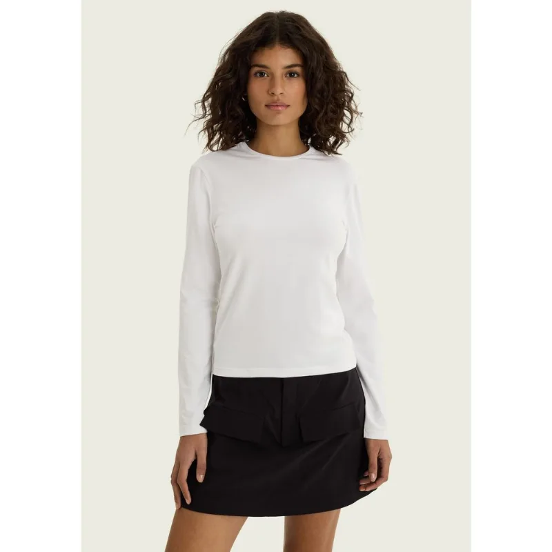 Blusa Básica Feminina Manga Longa Slim - Branco EXG
