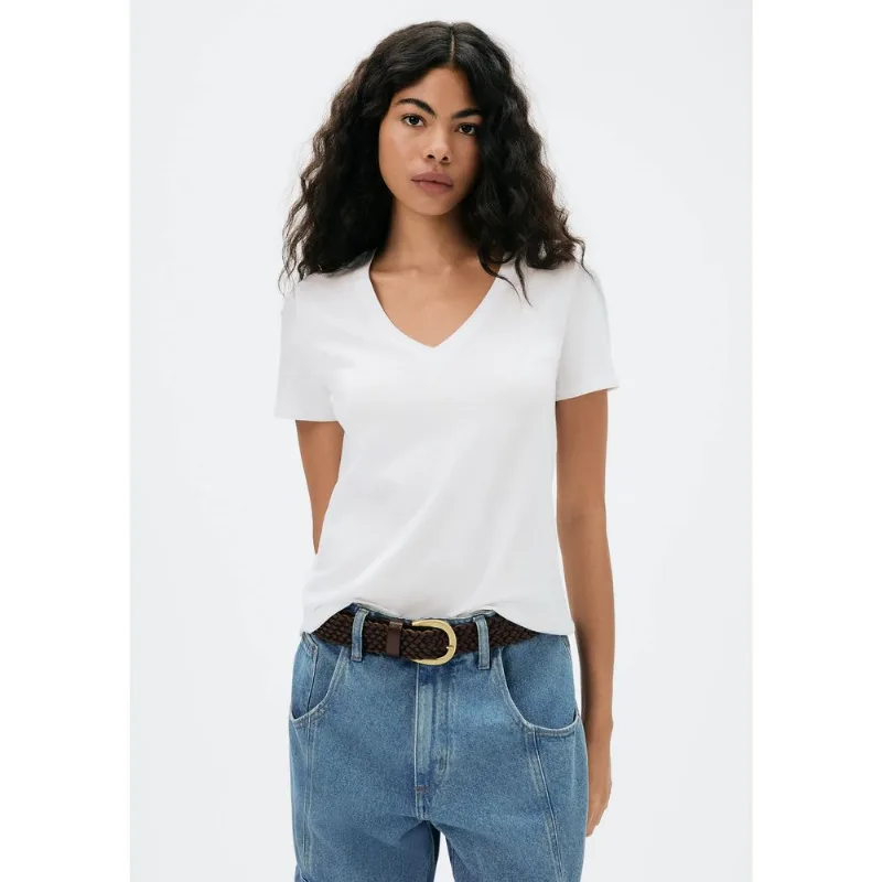 Blusa Básica Feminina Manga Curta Decote V - Branco XXG