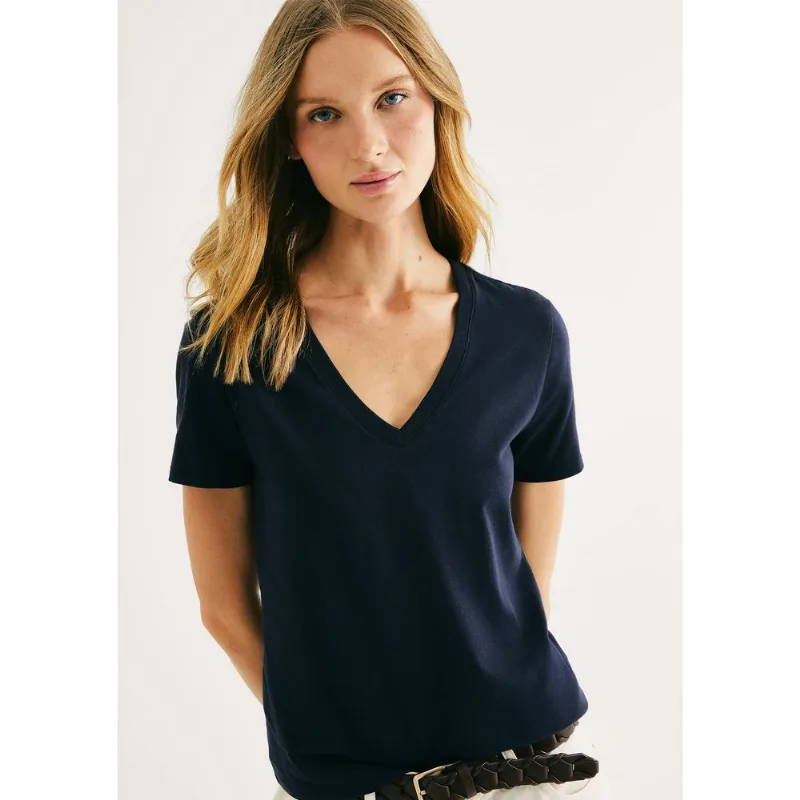 Blusa Básica Feminina Manga Curta Decote V - Azul EXG