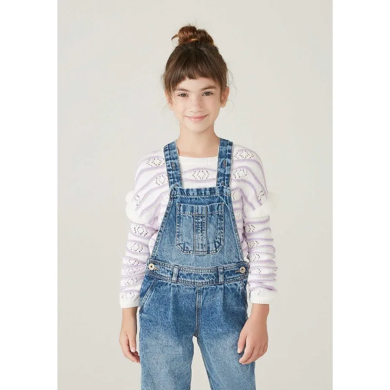 Blusão Infantil Menina Em Tricô Com Mangas Bufantes - Roxo 014