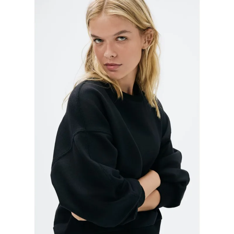 Blusão Básico Feminino Comfort Em Moletom - Preto XXG