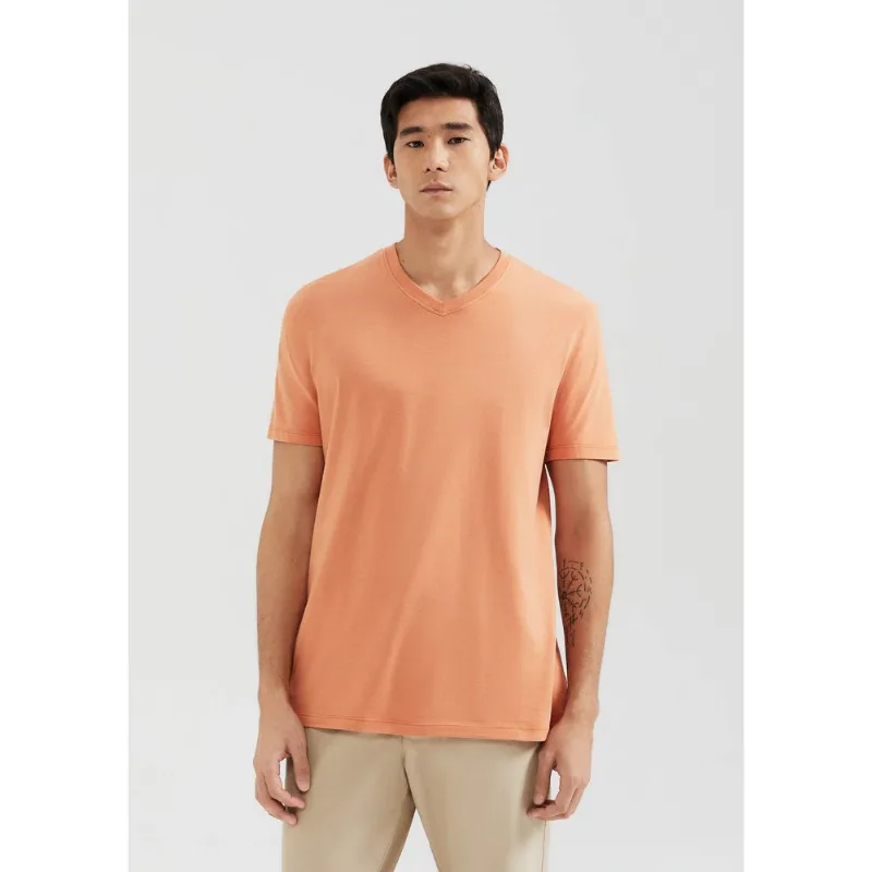 Camiseta Básica Masculina Manga Curta Gola V World - Marrom XG