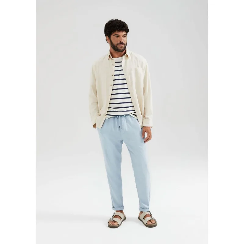 Calça Básica Masculina Taper Em Linho - Azul XG