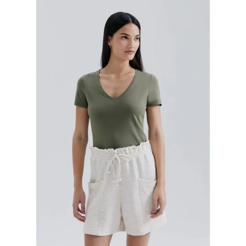 Blusa Básica Feminina Decote V Com Elastano - Verde P