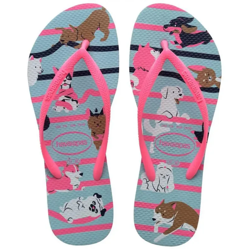 Sandália Havaianas Feminina Slim Pets Azul Water 33/34