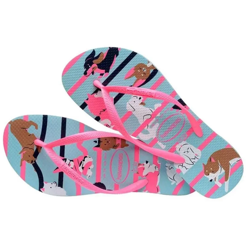 Sandália Havaianas Feminina Slim Pets Azul Water 37/38 - HAVAIANAS