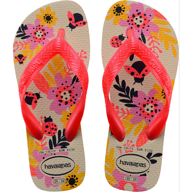 Chinelo Bege Palha Kids Flores Havaianas n° 27/28