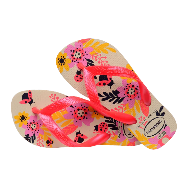 Chinelo Bege Palha Kids Flores Havaianas n° 29/30